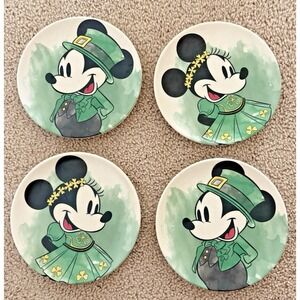 Retired Disney Mickey & Minnie Mouse St. Patrick 6" Melamine Plates Set Of 4 EUC